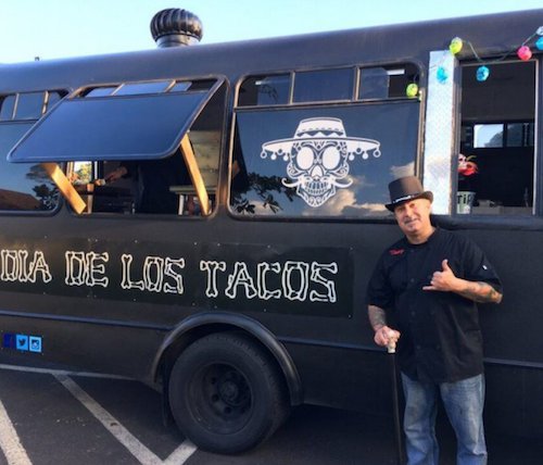 Tony McBride outside his food truck, Dia De Los Tacos, in Hawaii