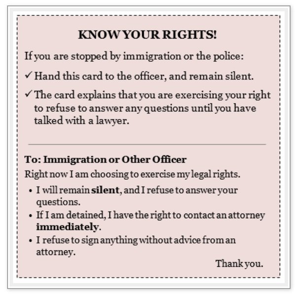 Know Your Rights Card